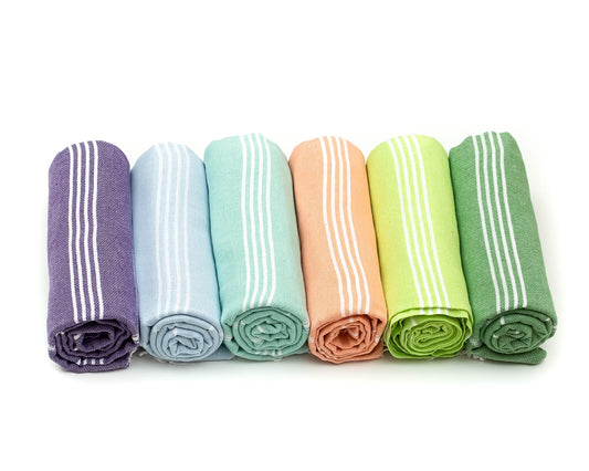 HAVLULAND Turkish Beach Towel Oversized Clearance Turkish Bath Towels Pack 6 Bulk Extra Large Sand Free Quick Dry Absorbent Lightweight Camping Blanket Beach Essentials (Summer, 6 Pack)