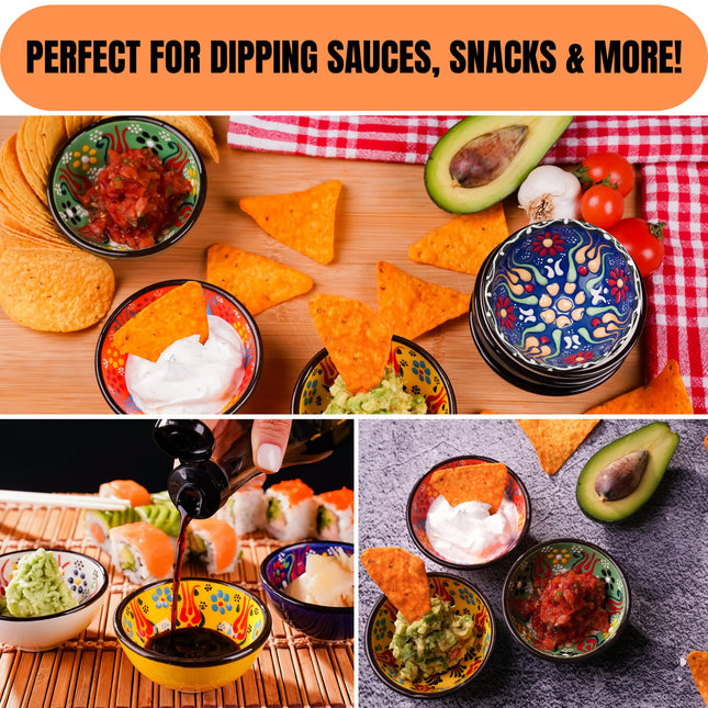 BCS Ceramic Pinch Bowls Set of 6, Small Bowls for Dipping - Cooking Prep & Charcuterie Board Bowls, Soy Sauce Dish, Multicolor Handmade Decorative Serving Dishes (3.2'' - 3 oz)