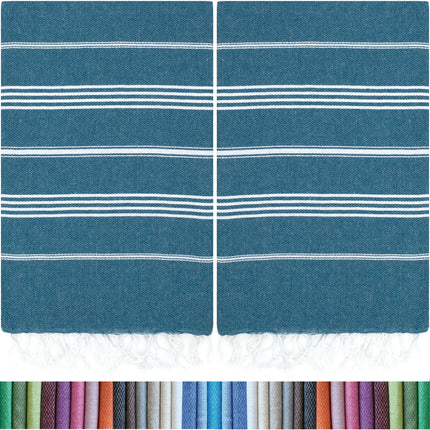HAVLULAND |Pack of 2| Turkish Beach Towels Oversized 39x71, 100% Turkish Cotton Sand Free Quick Dry Absorbent Towel Travel Blanket for Adults Beach Gift Beach Essentials - Teal
