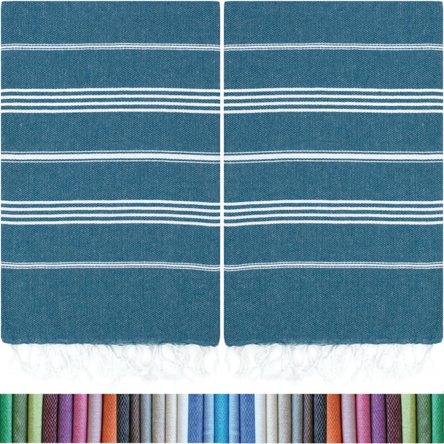 HAVLULAND |Pack of 2| Turkish Beach Towels Oversized 39x71, 100% Turkish Cotton Sand Free Quick Dry Absorbent Towel Travel Blanket for Adults Beach Gift Beach Essentials - Teal