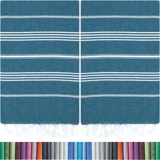 HAVLULAND |Pack of 2| Turkish Beach Towels Oversized 39x71, 100% Turkish Cotton Sand Free Quick Dry Absorbent Towel Travel Blanket for Adults Beach Gift Beach Essentials - Teal