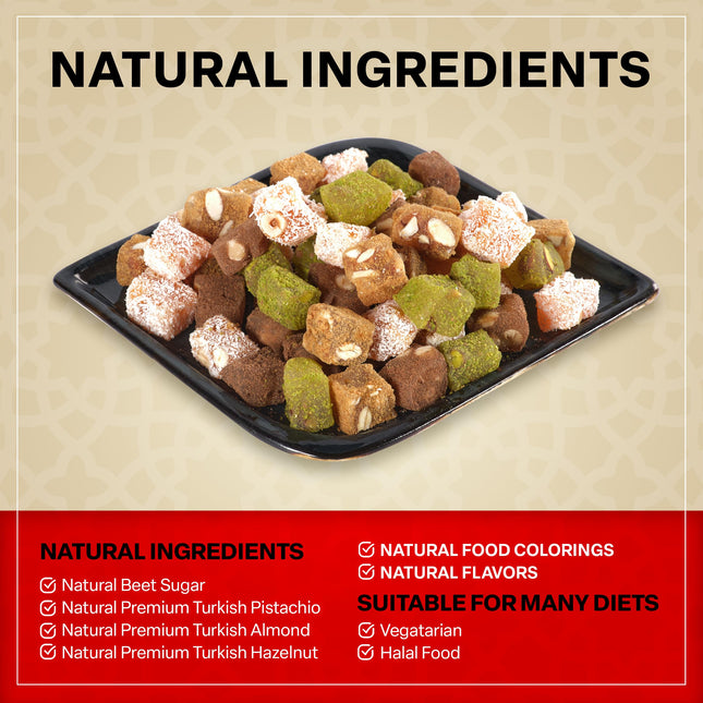 Eastanbul Turkish Delight, 32oz, Turkish Delights Candy, Premium Assorted Lokum with Nuts, Lokum with Nuts in Souvenir Wooden Gift Box, International Candy Sweets, Gourmet Gift Box