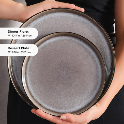 Karaca Mercure Stoneware Plates and Bowls Set, Reactive Glaze Black Dinner Set, Complete Kitchen Tableware Collection, Ideal Dinnerware for 12 People Dining Experience, Dishwasher Safe, 59 Piece