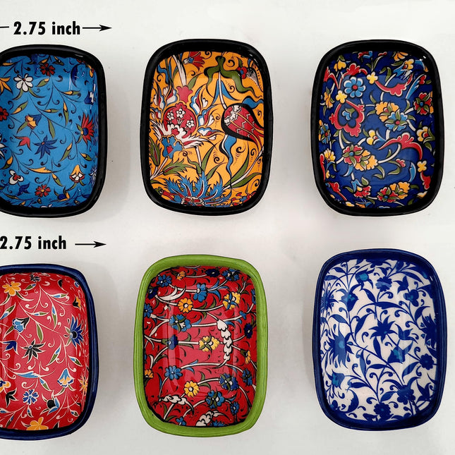 Ayennur Decorative Desing Turkish Ceramic Bowl Set of 6 - Handcrafted Multicolor Small Bowl (Multi 8)