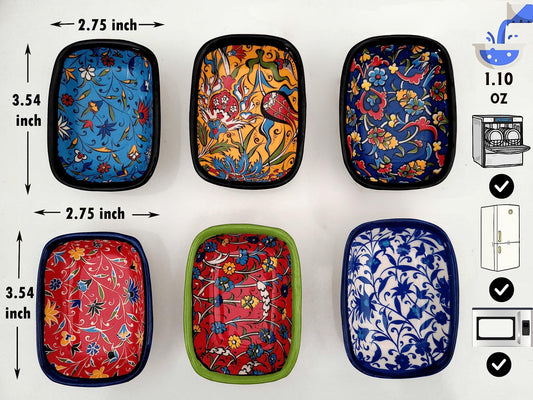 Ayennur Decorative Desing Turkish Ceramic Bowl Set of 6 - Handcrafted Multicolor Small Bowl (Multi 8)