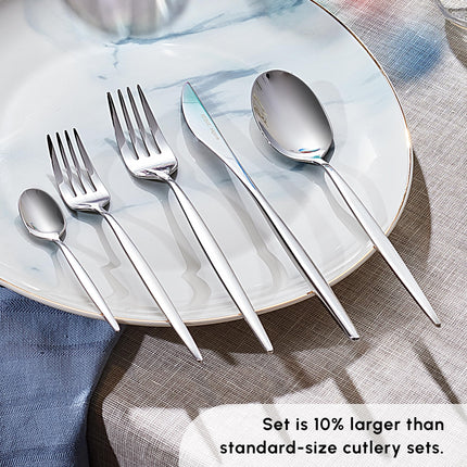 Karaca Lisbon 60-Piece Cutlery Set for 12 People -18/10 Stainless Steel, Dinnerware Tableware Silverware Service, includes Forks, Spoons, knives, forks, Teaspoons, Mirror Polished, Dishwasher Safe