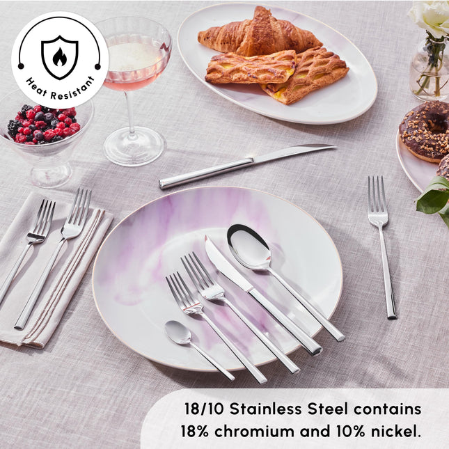 Karaca Tivoli 60 Pieces Cutlery Set for 12 Person - Forks, Spoon, Knives Silverware Sets - Modern Silver Flatware - Stainless Steel Kitchen Utensils Tableware Set - Dishwasher Safe