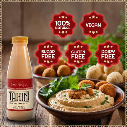 Eastanbul Tahini, 1.1lb, Tahini for Dubai Chocolate, Tahin Paste for Hummus, Tahina Sauce, Tahin Cream, Perfect in Dressing, Halvah, Hummus, Dubai Chocolate Pistachio, Vegan