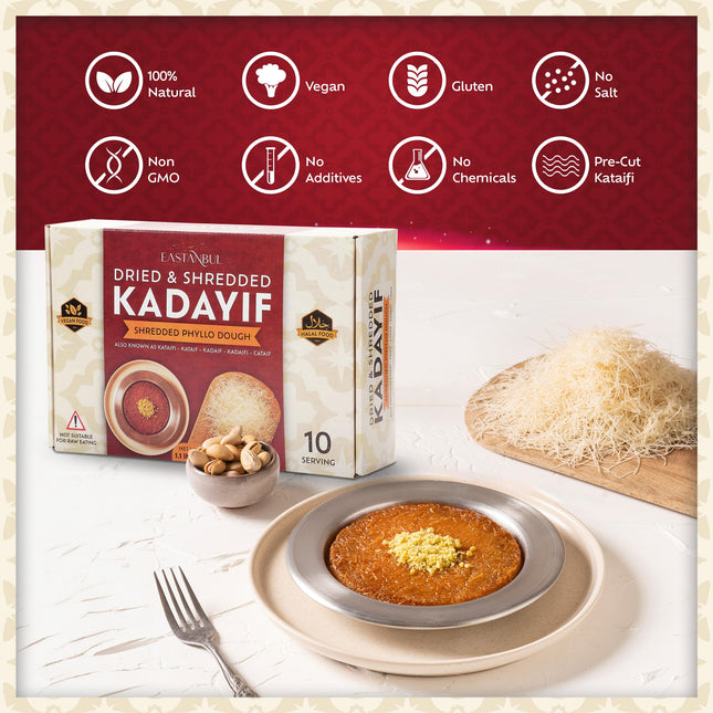 Eastanbul Dried & Chopped Kataifi Shredded Fillo Dough, Dried Kadayif Pastry Dough, Ingredient for The Viral Dubai Pistachio Chocolate Bar, Shredded Phyllo, Kunafa, Knafeh, Katifi, 500g (1.1lb)