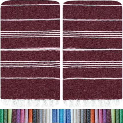 HAVLULAND |Pack of 2| Turkish Beach Towels Oversized 39x71, 100% Turkish Cotton Sand Free Quick Dry Absorbent Towel Travel Blanket for Adults Beach Gift Beach Essentials - Burgundy