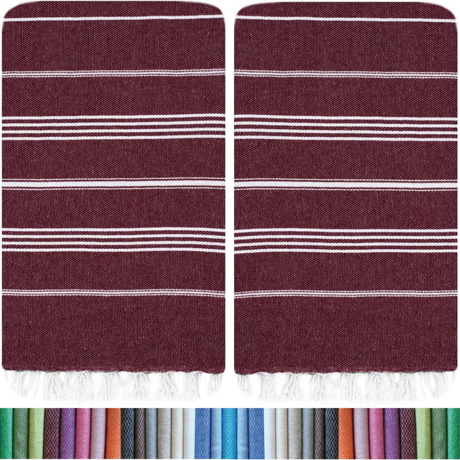 HAVLULAND |Pack of 2| Turkish Beach Towels Oversized 39x71, 100% Turkish Cotton Sand Free Quick Dry Absorbent Towel Travel Blanket for Adults Beach Gift Beach Essentials - Burgundy