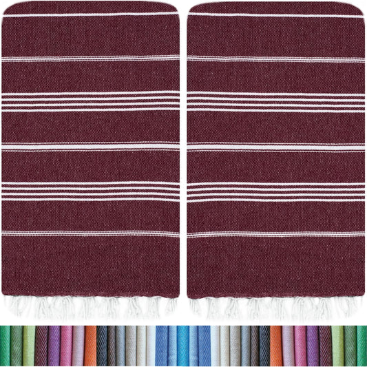 HAVLULAND |Pack of 2| Turkish Beach Towels Oversized 39x71, 100% Turkish Cotton Sand Free Quick Dry Absorbent Towel Travel Blanket for Adults Beach Gift Beach Essentials - Burgundy