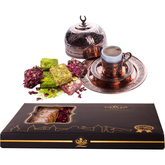 Cerez Pazari Turkish Delight Pistachio and Hazelnut with Fantastic Rose & Pomegranate Flavor Experience in Luxury Large Gift Box 500g | Assorted Gourmet, Sweet Vegan Traditional Turkish Delight (16-20 Pcs)