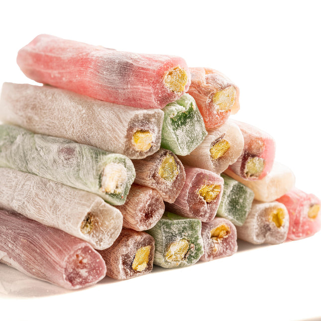 Eastanbul Turkish Delight, 8.8oz, Turkish Delights Candy Sticks Pistachio Filled w/ 4 Flavors: Apple, Orange, Pomegranate, Vanilla, International Candy, Wick Turkish Delight, Vegan Gift