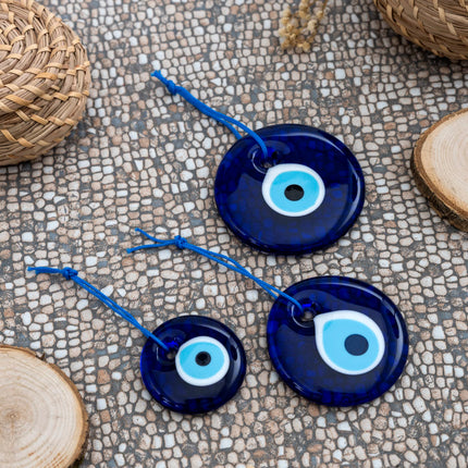 Erbulus Turkish Blue Evil Eye Wall Hanging Ornament - Turkish Nazar Beads - Ojo Turco - Triple Evil Eye Home Protection Charm Set of 3 - Wall Decor Amulet in a Box (Blue)