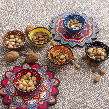 Ayennur Decorative Turkish Ceramic Bowl Set of 6 Serving-Handcrafted(3.14''- 8cm) 2.5oz Pinch Sauce Multicolor Dipping Finger Small Serving Charcuterie Bowls