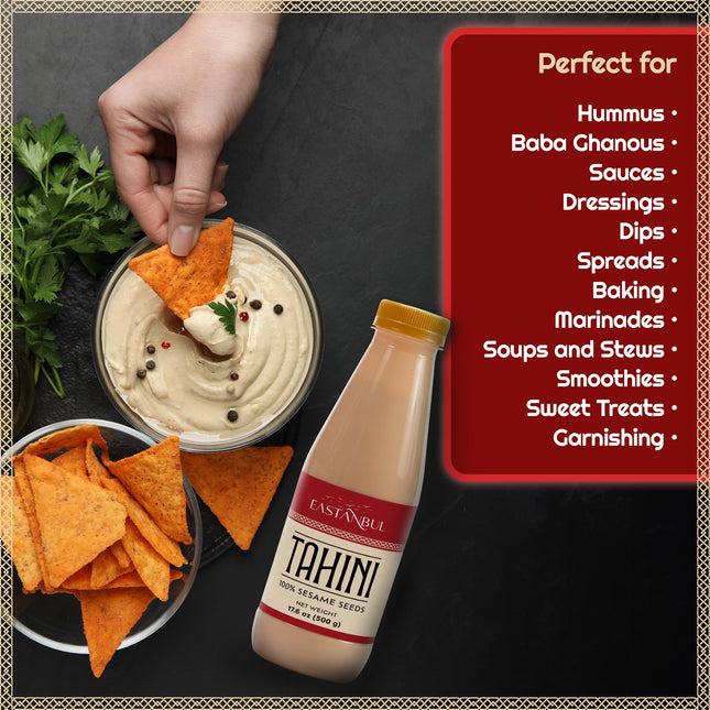 Eastanbul Tahini, 1.1lb, Tahini for Dubai Chocolate, Tahin Paste for Hummus, Tahina Sauce, Tahin Cream, Perfect in Dressing, Halvah, Hummus, Dubai Chocolate Pistachio, Vegan