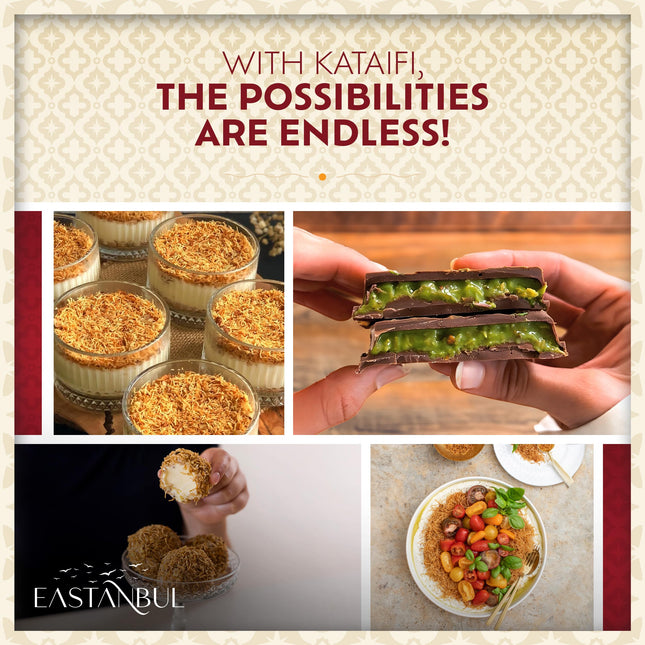 Eastanbul Baked & Shedded Kataifi for Milk Pudding, Crushed Kataifi, Shredded Fillo Dough, Katifi Pudding Kadaifi Sprinkles Katafi Topping, Kadayif Pastry Dough for Dubai Chocolate, 250g (8.8oz)