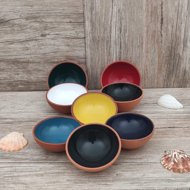 Ayennur Turkish Terracotta Pinch Charcuterie Ceramic Bowls Set of 8-3.15 Inch(8cm)-3.5 (oz),Dipping Sauce Dish Prep Condiments Small Tiny Bowls (Multi 6)