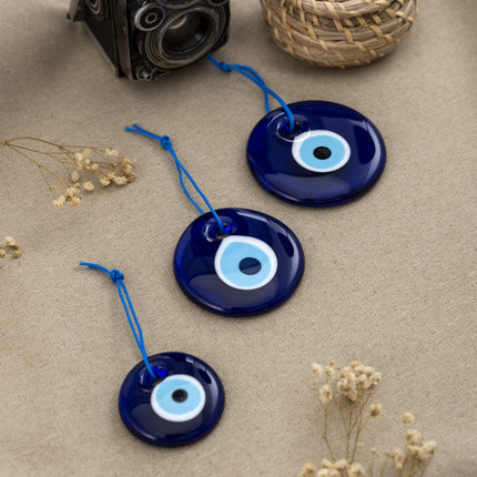 Erbulus Turkish Blue Evil Eye Wall Hanging Ornament - Turkish Nazar Beads - Ojo Turco - Triple Evil Eye Home Protection Charm Set of 3 - Wall Decor Amulet in a Box (Blue)