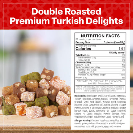 Eastanbul Turkish Delight, 32oz, Turkish Delights Candy, Premium Assorted Lokum with Nuts, Lokum with Nuts in Souvenir Wooden Gift Box, International Candy Sweets, Gourmet Gift Box