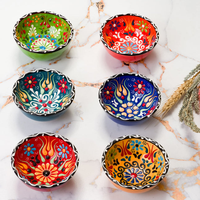 BCS Ceramic Pinch Bowls Set of 6, Small Bowls for Dipping - Cooking Prep & Charcuterie Board Bowls, Soy Sauce Dish, Multicolor Handmade Decorative Serving Dishes (3.2'' - 3 oz)