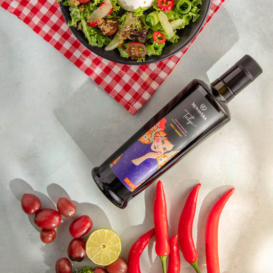 NVG NOVAVERA Trilye Polyphenol Rich Olive Oil, Medium, Pungency and Fruitiness With a Peppery Finish Extra Virgin Olive Oil, Evoo World Ranking Top 5, Low Acidity, Organic Agriculture , Early Harvest, Cold Pressed, 16.9 oz