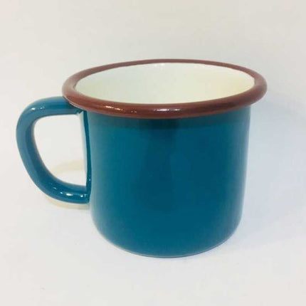 Large Enamel Mug, Petrol Green with Brown Cord