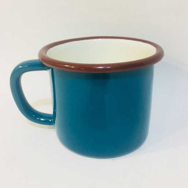 Large Enamel Mug, Petrol Green with Brown Cord