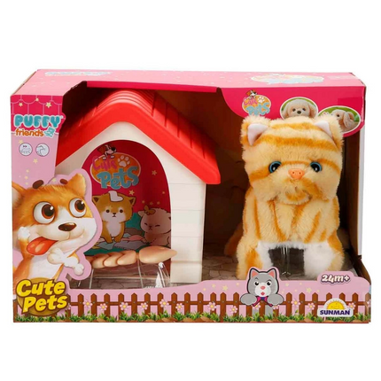 Cute Plush Cat with Sound and Animated Kennel