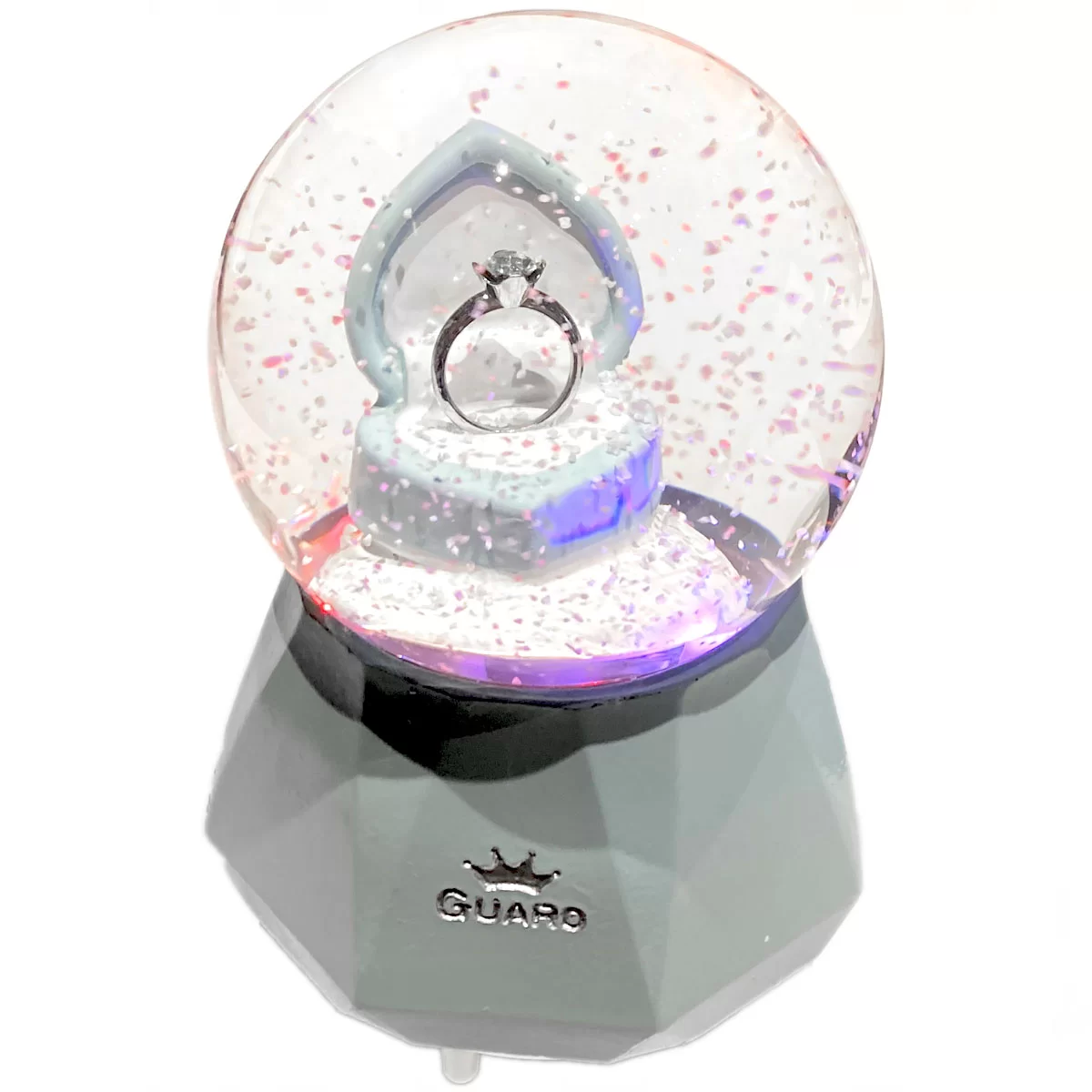 Heart-Shaped Single Stone Snow Globe with Lights and Music