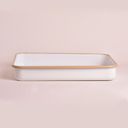 Enamel Rectangular Baking Tray White Cord Beige