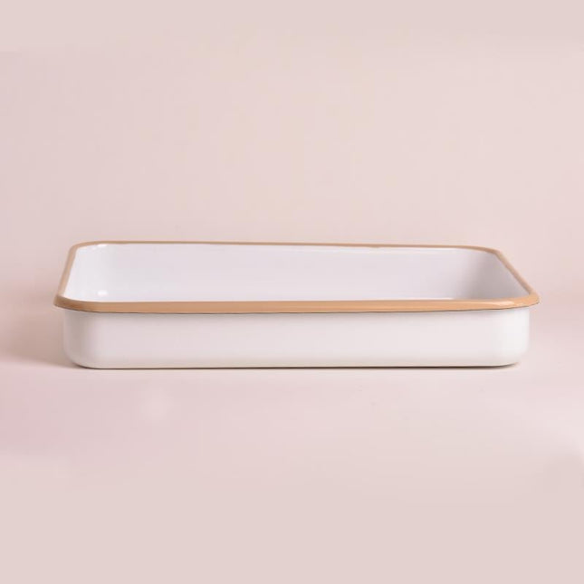 Enamel Rectangular Baking Tray White Cord Beige