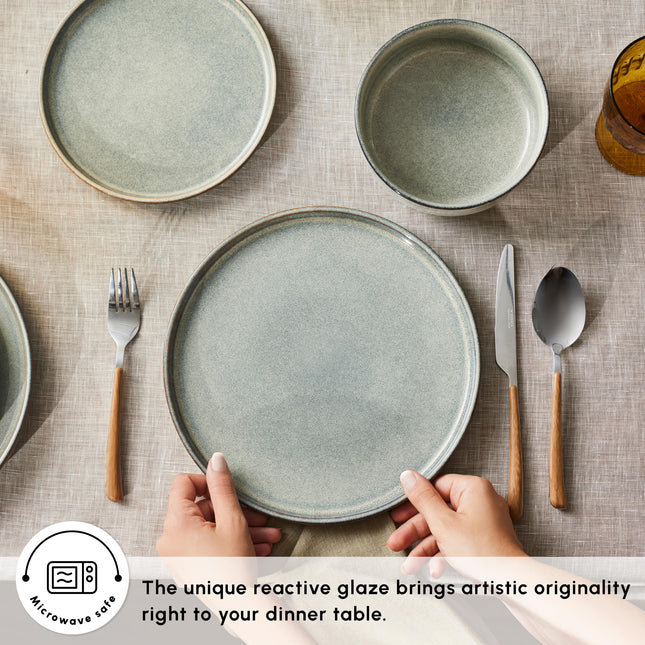 Karaca New Skal Dinnerware Sets for 6 People, Modern Design, Stoneware Dinner Set, Kitchen Plates Bowls, Reactive Glaze, 18-Piece Dish Set, Dishwasher & Microwave Safe