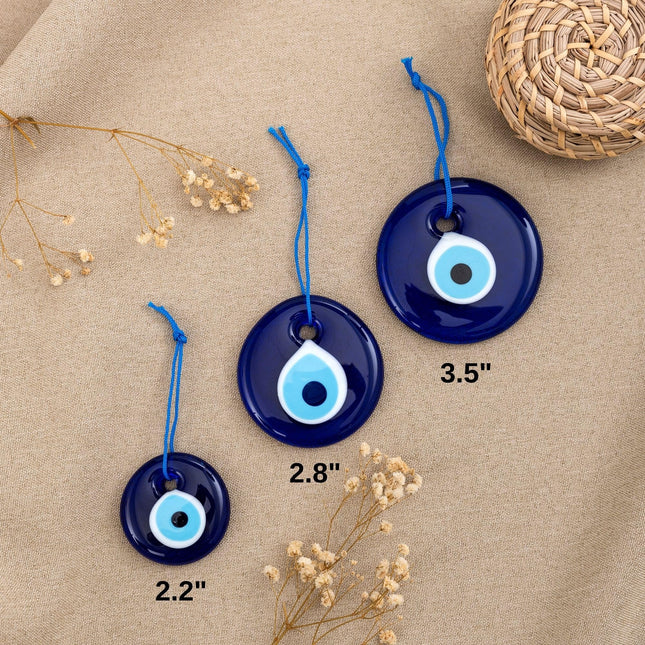 Erbulus Turkish Blue Evil Eye Wall Hanging Ornament - Turkish Nazar Beads - Ojo Turco - Triple Evil Eye Home Protection Charm Set of 3 - Wall Decor Amulet in a Box (Blue)