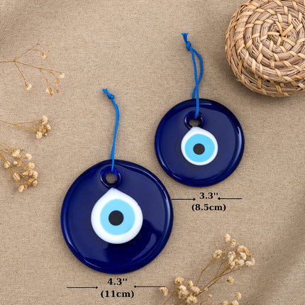 Erbulus Turkish Glass Blue Evil Eye Wall Hanging Ornament - Turkish Nazar Beads - Evil Eye Home Protection Charm Set of 2 - Wall Decor Amulet in a Box
