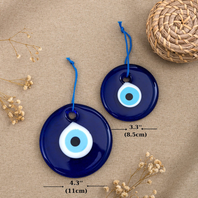 Erbulus Turkish Glass Blue Evil Eye Wall Hanging Ornament - Turkish Nazar Beads - Evil Eye Home Protection Charm Set of 2 - Wall Decor Amulet in a Box