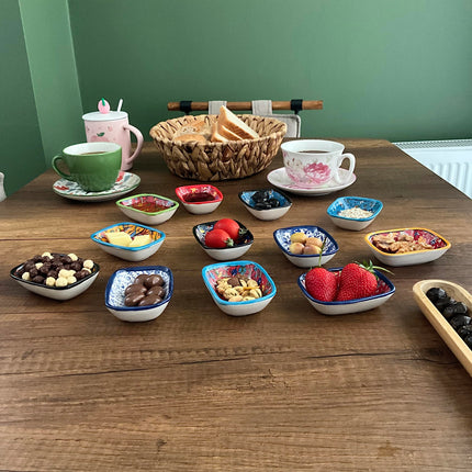 Ayennur Decorative Desing Turkish Ceramic Bowl Set of 6 - Handcrafted Multicolor Small Bowl (Multi 8)