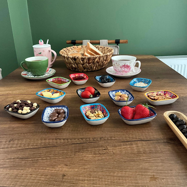 Ayennur Decorative Desing Turkish Ceramic Bowl Set of 6 - Handcrafted Multicolor Small Bowl (Multi 8)