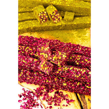 Cerez Pazari Turkish Delight Pistachio with Fantastic Rose &amp; Pomegranate Flavor Experience in Luxury Gift Box 8.8 oz | Assorted Gourmet Soft Candy, Sweet Vegan Traditional Turkish Delight (Loukoumi) (9-11 Pcs)