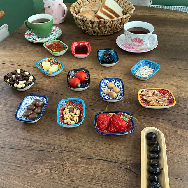 Ayennur Decorative Desing Turkish Ceramic Bowl Set of 6 - Handcrafted Multicolor Small Bowl (Multi 8)