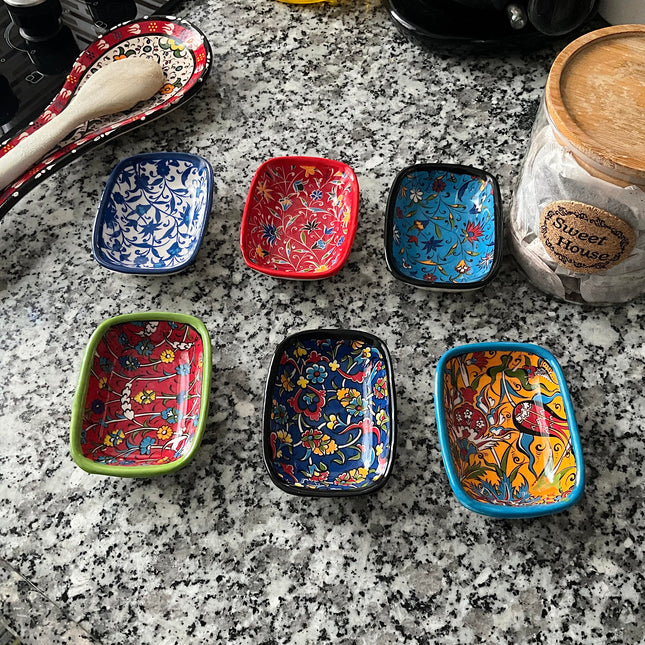Ayennur Decorative Desing Turkish Ceramic Bowl Set of 6 - Handcrafted Multicolor Small Bowl (Multi 8)