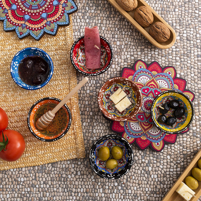 Ayennur Decorative Turkish Ceramic Bowl Set of 6 Serving-Handcrafted(3.14''- 8cm) 2.5oz Pinch Sauce Multicolor Dipping Finger Small Serving Charcuterie Bowls