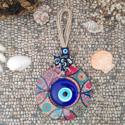 Erbulus Evil Eye Decor Mandala Wall Hanging - 5.1" Wooden Circle - Turkish Evil Eye Amulet - Evil Eye Protection Charm - Wall Art Amulet in a Box