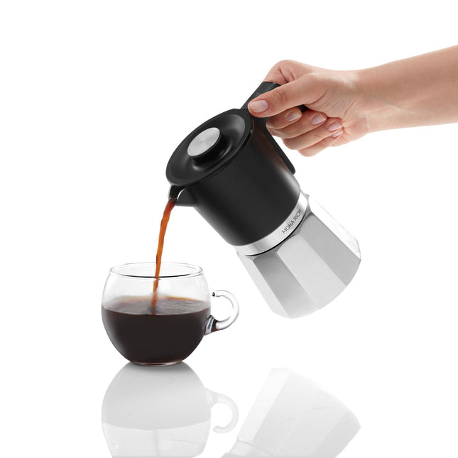 Arzum Okka Rich Moka Pot Turkish Coffee and Moka Maker, Velvetizer, Milk Frother, 120V, 5 Cups, Stainless Steel Cooking Pot, Chrome