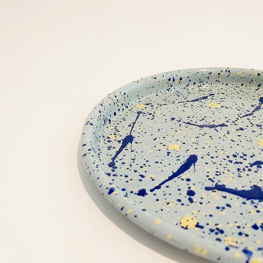 Enamel Pizza Plate Sprinkled Pattern Blue 22 cm