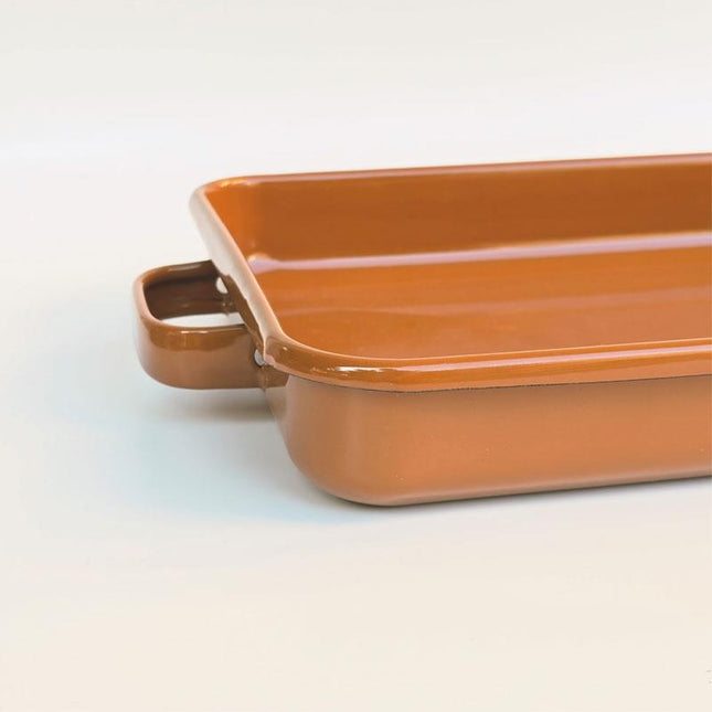 Rectangular Baking Tray with Enamel Handle, Coffee