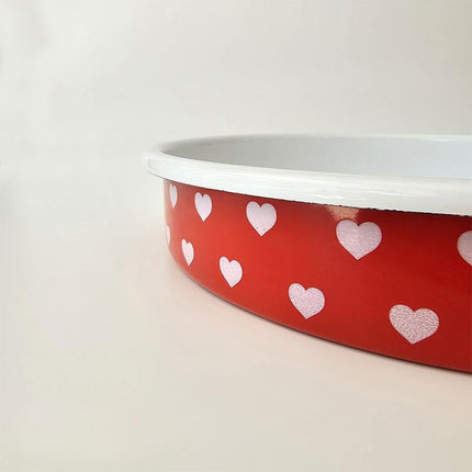 Enamel Round Baking Tray Red with Hearts