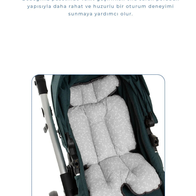 Babyjem 2 İn 1 Puset ve Mama Sandalyesi Minderi Gri Çiçek %100 Pamuk