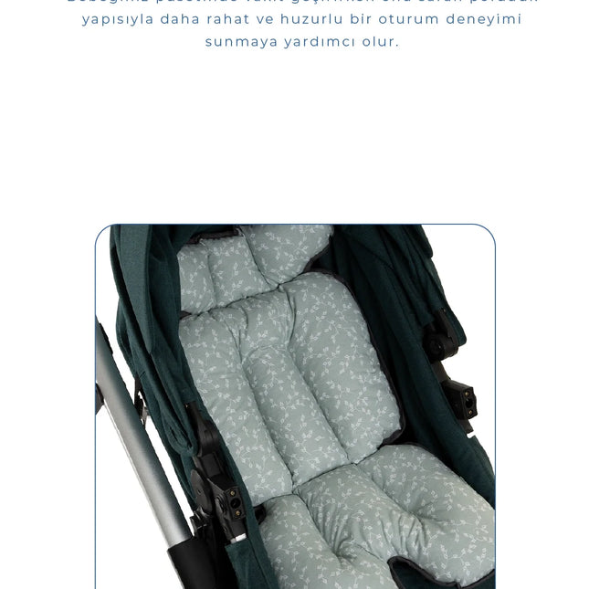 Babyjem 2 in 1 Puset ve Mama Sandalyesi Minderi Yeşil Çiçek %100 Pamuk